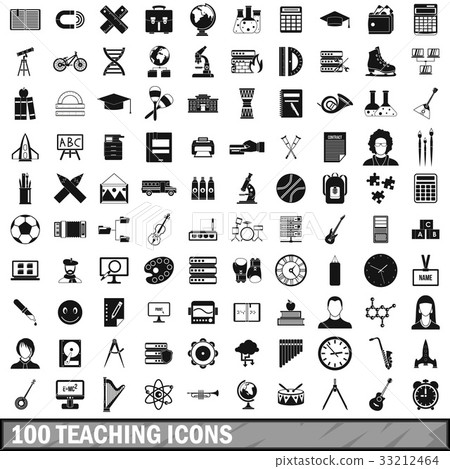 100 teaching icons set, simple style 33212464