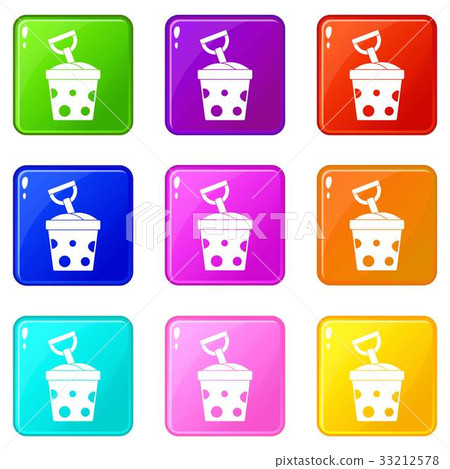 Toy bucket and shovel icons 9 set Toy bucket and shovel icons 9 set 33212578