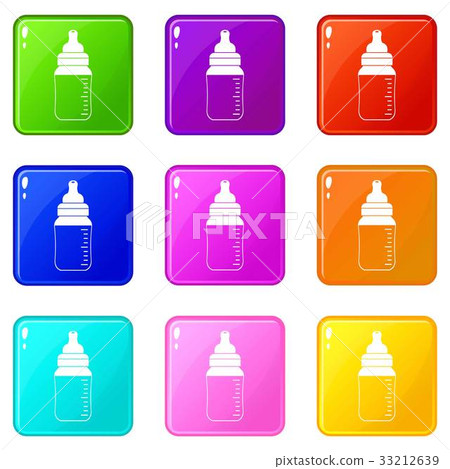 Baby milk bottle icons 9 set Baby milk bottle icons 9 set 33212639
