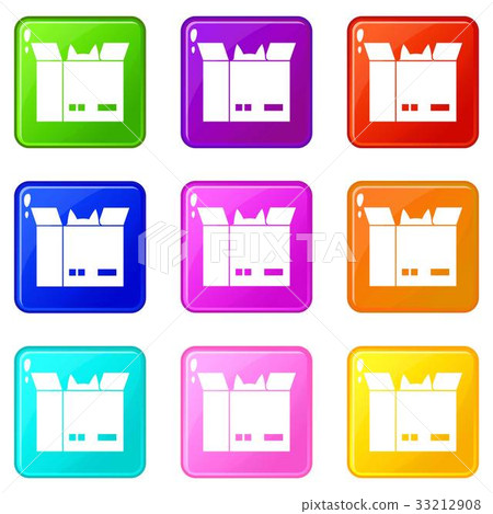 Cat in a cardboard box icons 9 set 33212908