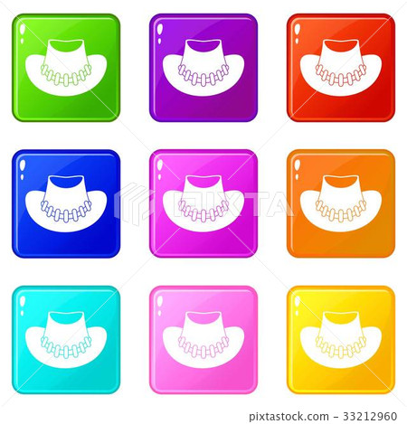 Cowboy hat icons 9 set 33212960