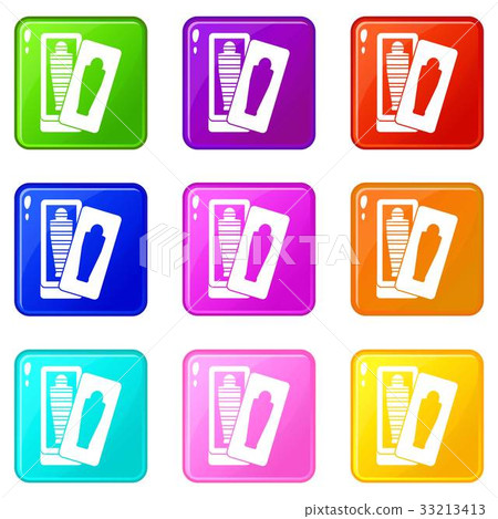 Mummy in sarcophagus icons 9 set 33213413