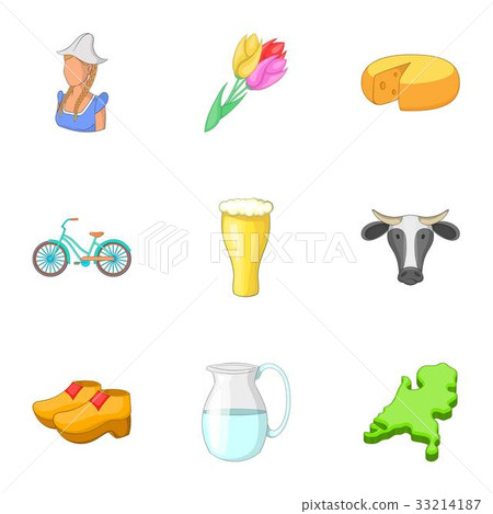 Netherlands travel icons set, cartoon style 33214187