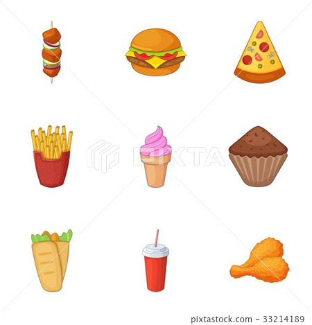Fast food icons set, cartoon style 33214189