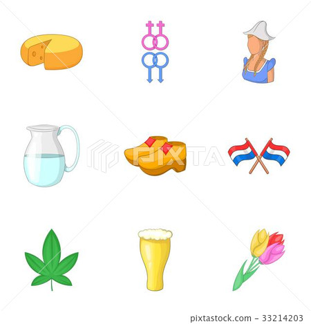 Netherlands products icons set, cartoon style 33214203