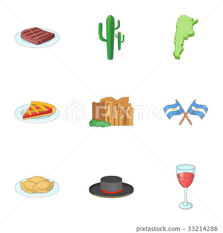 Typical Argentina icons set, cartoon style Typical Argentina icons set, cartoon style 33214286