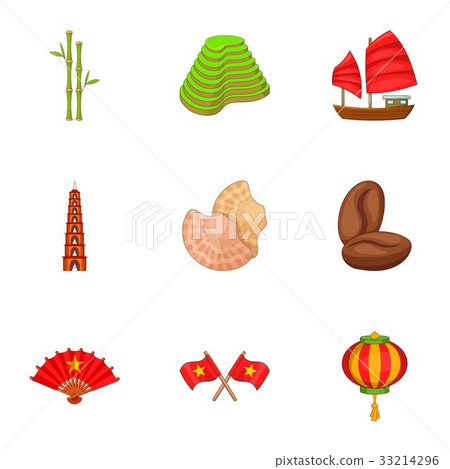 Vietnam icons set, cartoon style Vietnam icons set, cartoon style 33214296