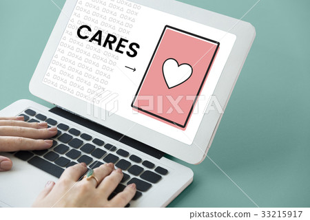 Hands working on laptop network graphic overlay Hands working on laptop network graphic overlay 33215917