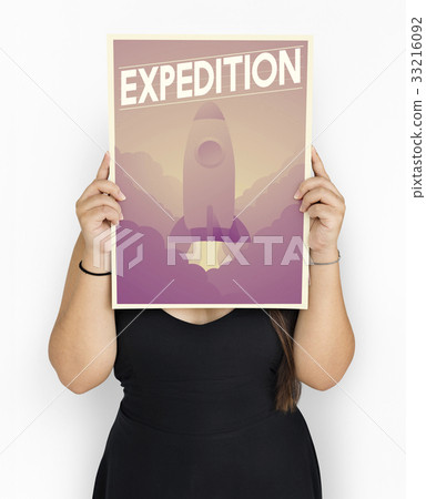 People holding aspiration word quote banner board 33216092