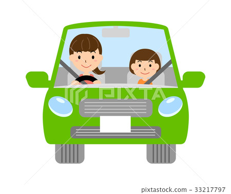 插图素材: 驾驶汽车的母亲和孩子