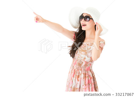 beautiful slim lady grab hat wearing summer dress beautiful slim lady grab hat wearing summer dress 33217867