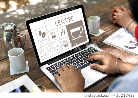 Coffee shop illustration advertisement on laptop 33218432
