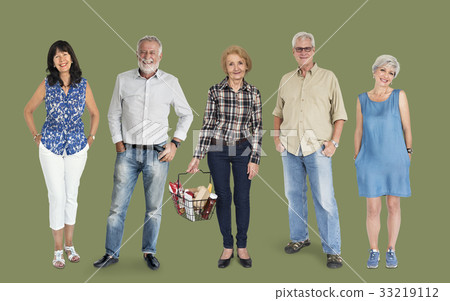 Group of senior adult people smiling and standing in a row 33219112