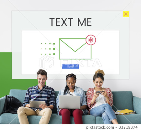 Group of people using digial devices with email icon 33219374