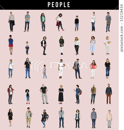 圖庫照片: diversity people set gesture standing together studio