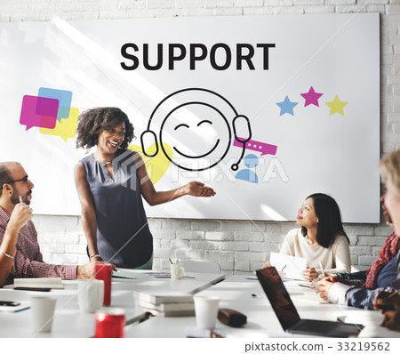 Group of people with illustration of contact us online customer services Group of people with illustration of contact us online customer services 33219562