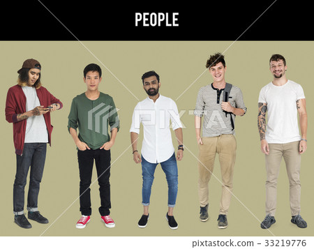 Group of cheerful men standing in a row Group of cheerful men standing in a row 33219776