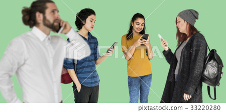 Various of diversity people standing using mobile phone on background Various of diversity people standing using mobile phone on background 33220280