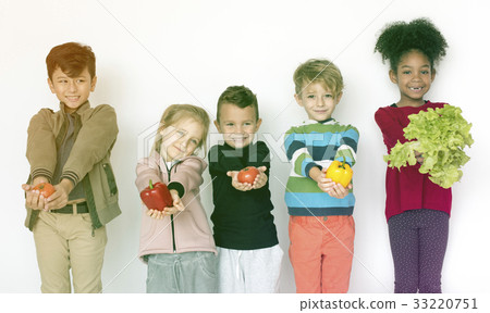 Diverse group of kids standing in a row portrait 33220751