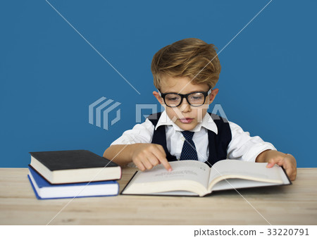 Little Boy Businessman Working Busy 33220791