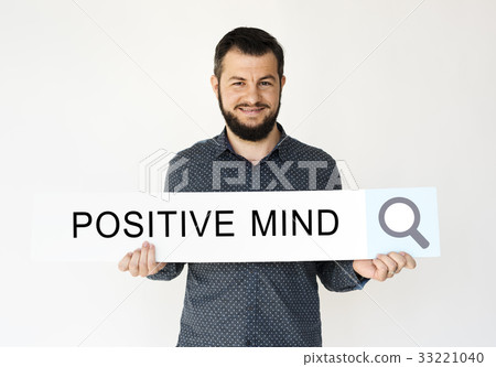 Man holding banner network graphic overlay 33221040