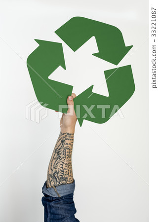 Hand Hold Show Recyclable Symbol Hand Hold Show Recyclable Symbol 33221087