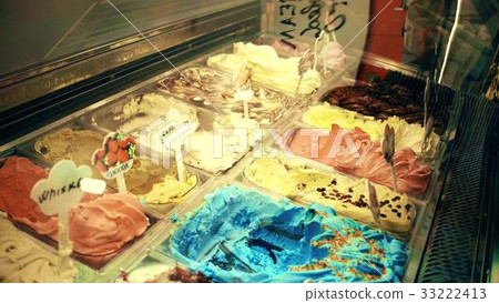 Colorful ice cream showcase in a tourist place Colorful ice cream showcase in a tourist place 33222413