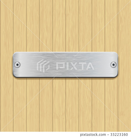 Metal plate on wooden background Metal plate on wooden background 33223160
