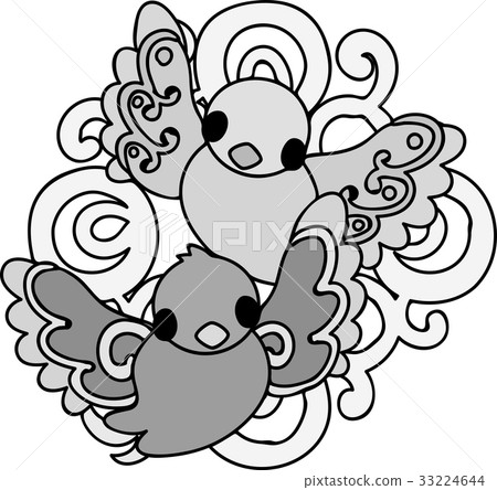 Illustration of a cute little bird with a mysterious pattern Illustration of a cute little bird with a mysterious pattern 33224644