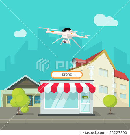 Drone camera flying above city buildings vector Drone camera flying above city buildings vector 33227800