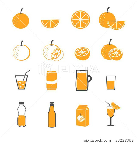 orange and juice icons set vector 33228392