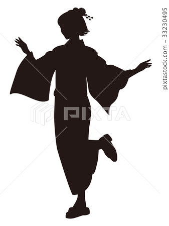 Silhouette Woman in yukata Bon festival dance Festival Yukata figure Running woman 33230495