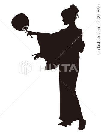 Silhouette Women in yukata Bon festival dance Festival Yukata figure Dancing with a fan 33230496