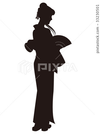 Silhouette Woman in yukata Bon festival dance Festival Yukata figure Woman with folding fan 33230501