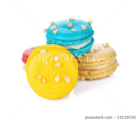 Tasty colorful macaroon on white background. Tasty colorful macaroon on white background. 33230530