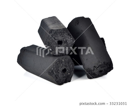 Hardwood charcoal isolated on white. 33231031