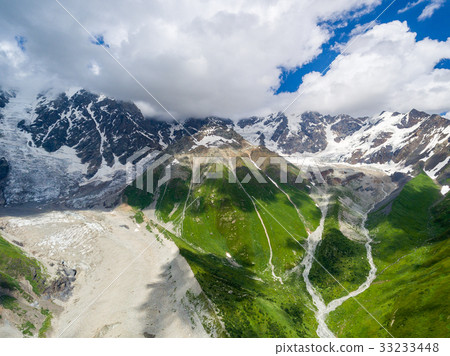 Aerial view of Shkhara Glacier. Upper Svaneti Aerial view of Shkhara Glacier. Upper Svaneti 33233448