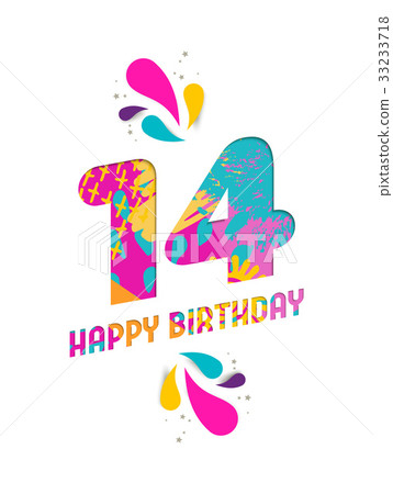 Happy birthday 14 year paper cut greeting card Happy birthday 14 year paper cut greeting card 33233718