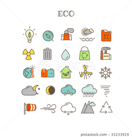 Different thin line color icons vector set. Eco Different thin line color icons vector set. Eco 33233919