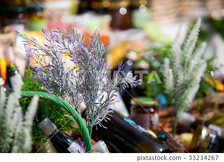 Purple flowers in the design of food display in 33234267
