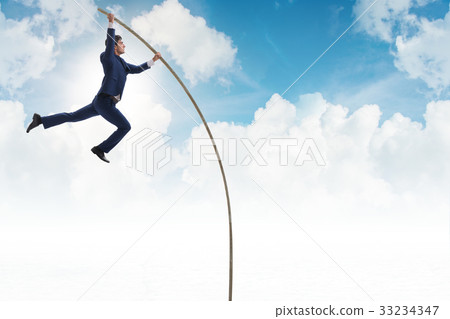 Businessman in pole vaulting concept 33234347