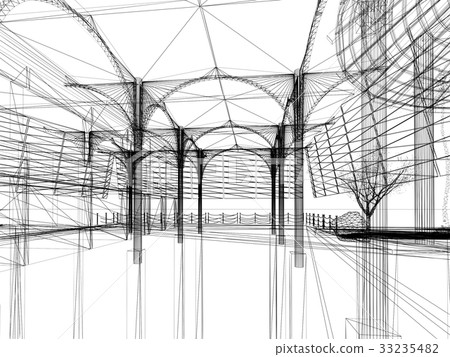 sketch design of interior hall, 3d rendering - Stock Illustration ...