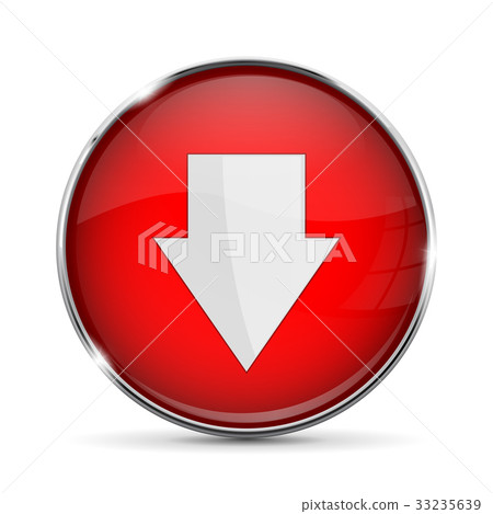 图库插图 red down button with white arrow shiny 3d icon