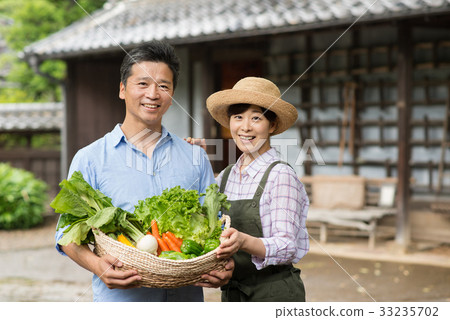農業中間夫婦菜農夫圖像 33235702