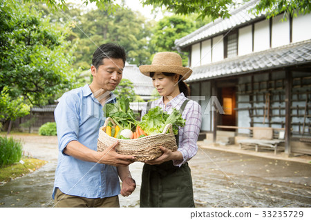 Agriculture Middle couple vegetable farmer image Agriculture Middle couple vegetable farmer image 33235729