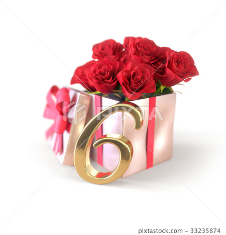 birthday concept with red roses in gift isolated 33235874