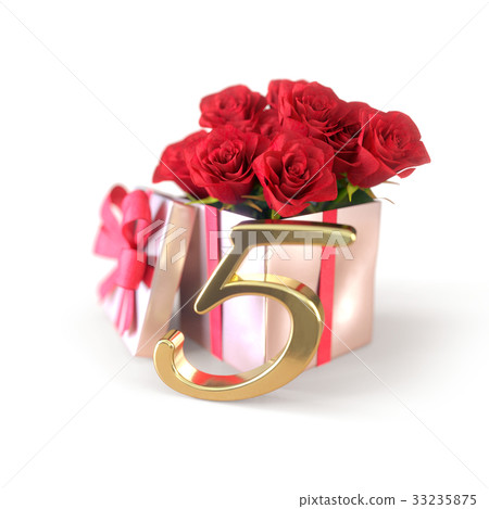 birthday concept with red roses in gift isolated 33235875