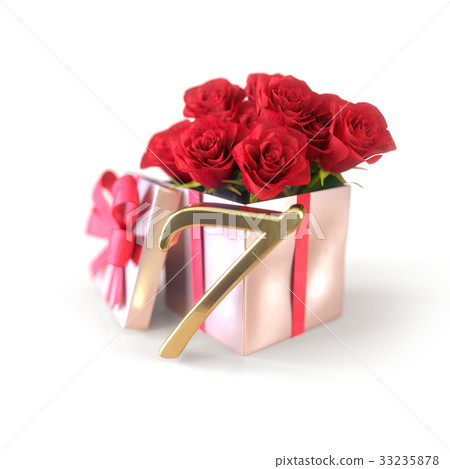 birthday concept with red roses in gift isolated 33235878