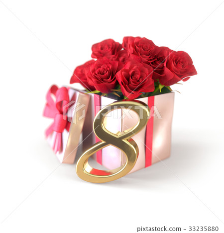 birthday concept with red roses in gift isolated birthday concept with red roses in gift isolated 33235880