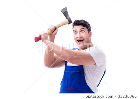 Funny repairman isolated on white 33236366